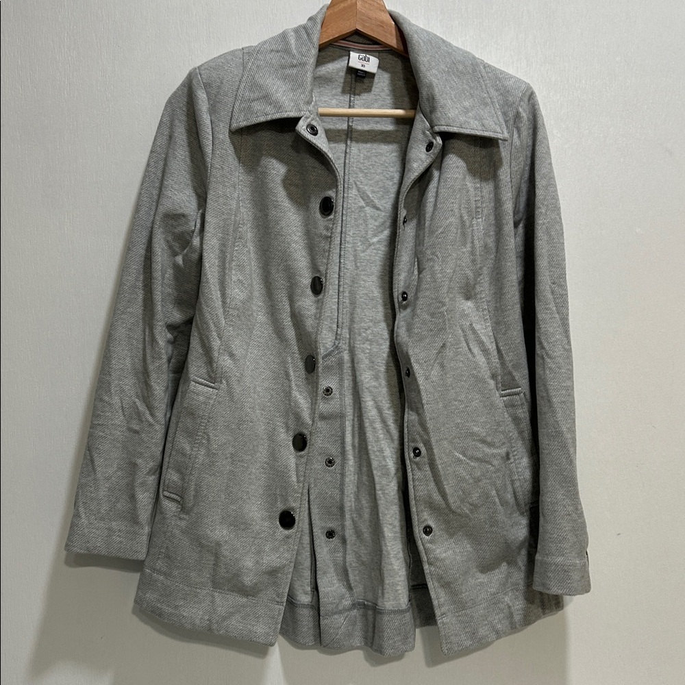CABI WOMENS CALVARY SNAP BUTTON FRINT JACKET  SWEATER GREY Sz XS